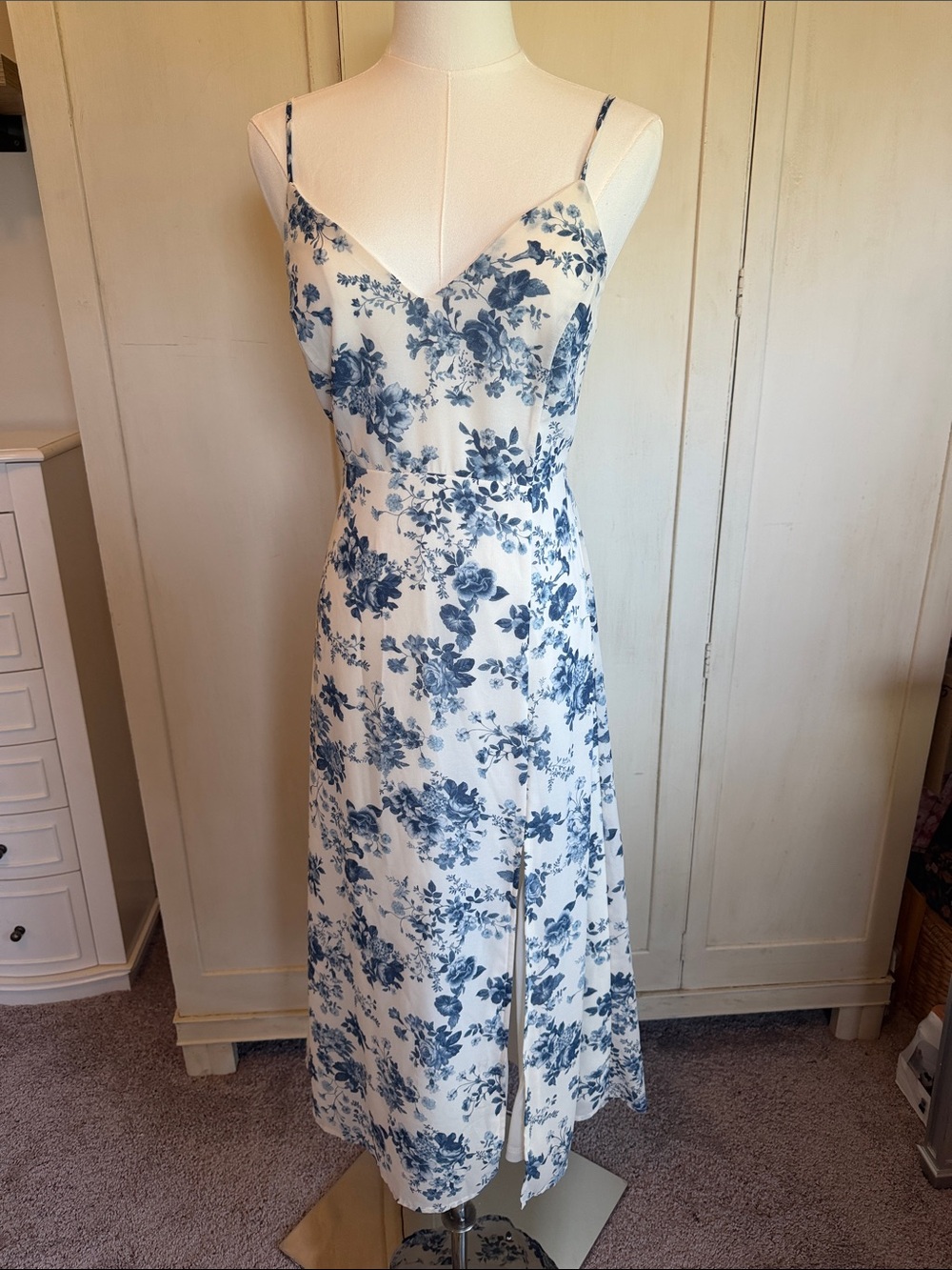 Lovely Day White and Blue Floral Maxi Slip Dress